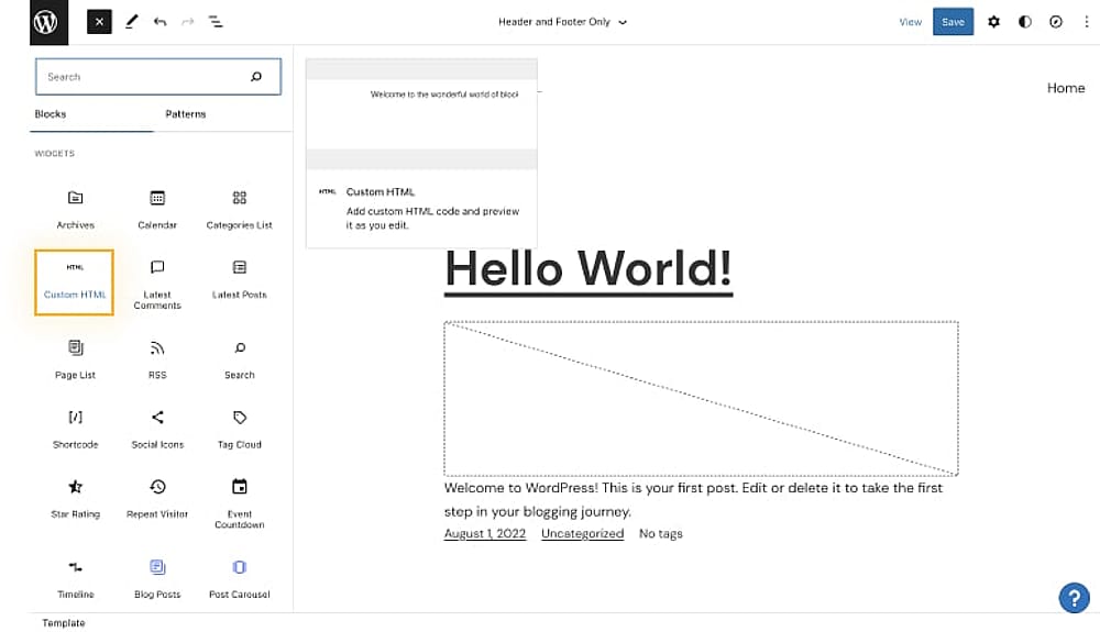 Adding a custom HTML block to your website